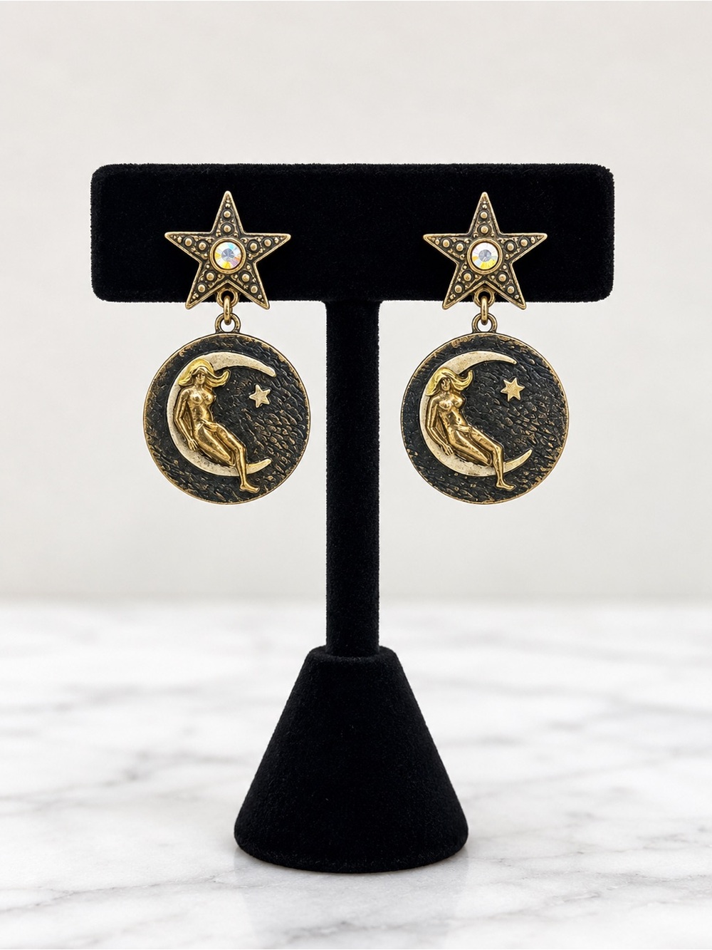 Gold-Tone Star & Moon Drop Earrings - Gold